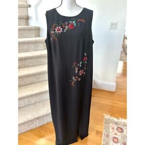 Vintage 90s Y2K Maggy Longdon Whimsygoth Beaded Black Sheath Maxi Dress